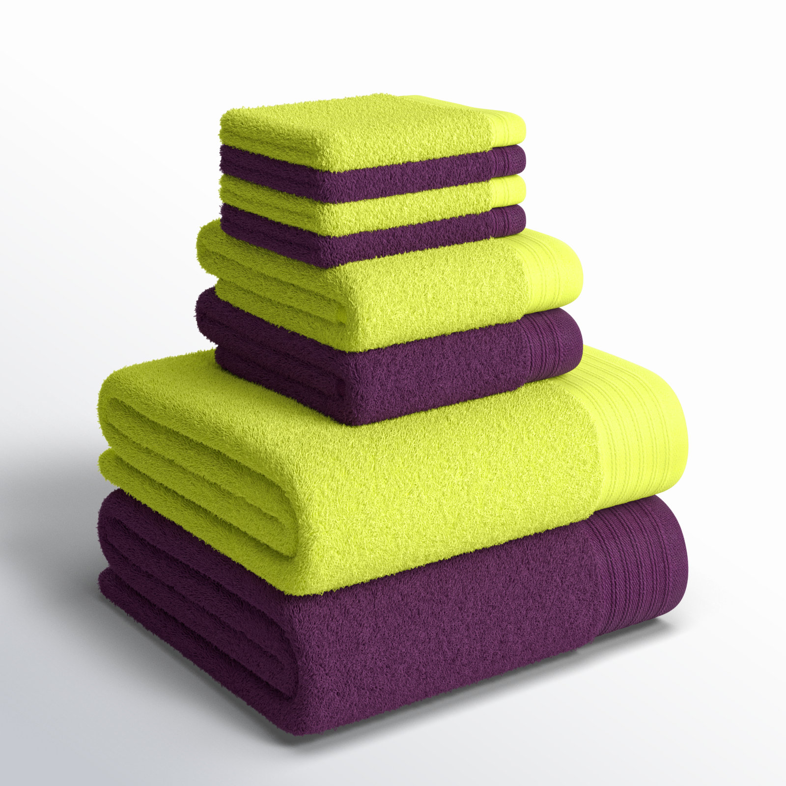 Doncia 8-Piece Cotton Towel Set, Apple Green/Plum
