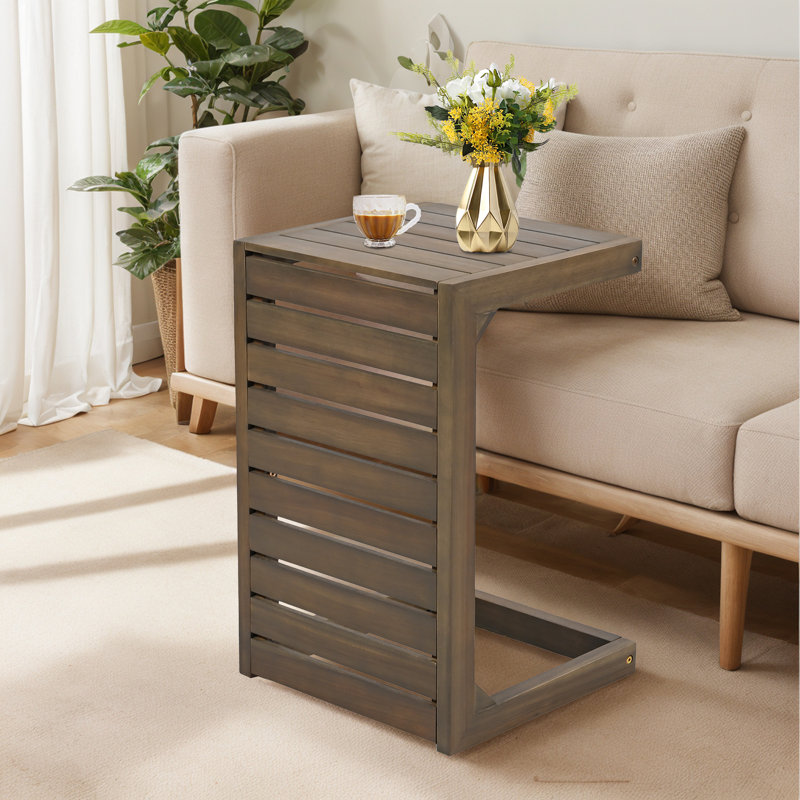 C Shaped Solid Wood End Table, Gray
