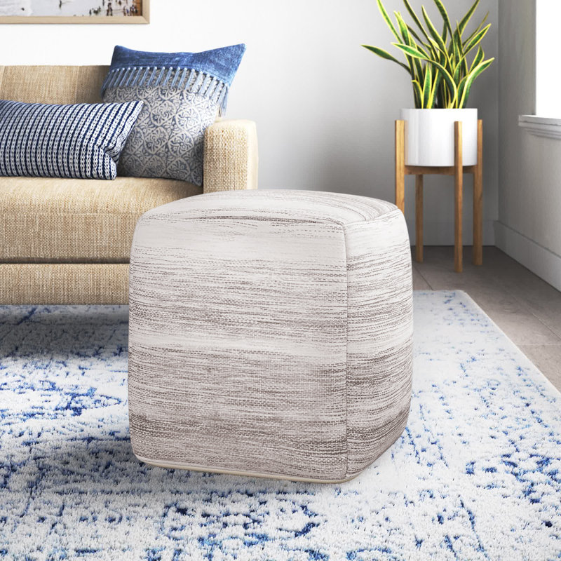 Teagan Upholstered Pouf, Gray Polyester Blend