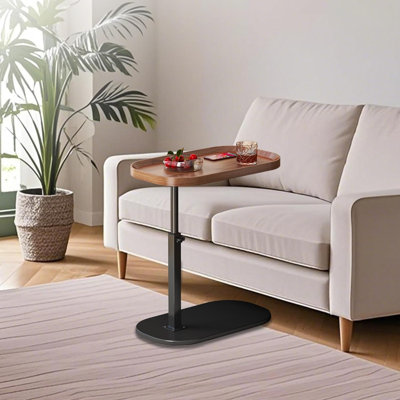 Modern C Shaped Side Table Brown, Laptop TV Tray for Sofa and Bedside
