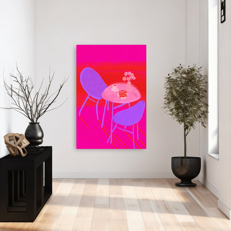 Tableau mural abstrait et coloré représentant une fleur moderne et colorée, inspirée d'un café vibrant. Petit-déjeuner. Affiche murale représentant une fleur.