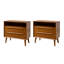 Aviannah Mid-Century Modern 2 - Drawer Nightstand With Built-In Charging Station And Legs And Open Shelf Set Of 2-1637278424