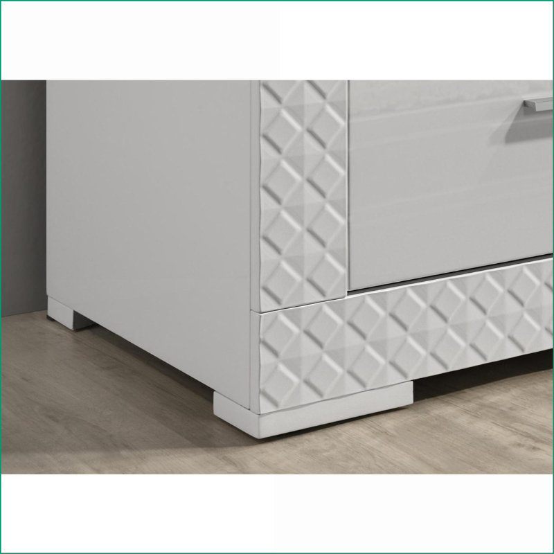 Ensemble de chambre à coucher, grand lit 3 pièces avec tête de lit à DEL et amp; 2 tables de chevet, blanc neige ultrabrillant | Blanc neige | Bois d'ingénierie, métal