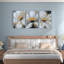 Ensemble de 3 toiles à motif floral blanc et doré-27185388