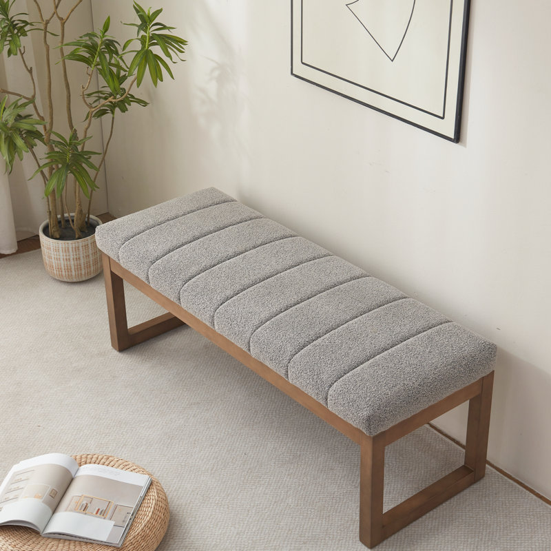 Boucle Upholstered Bench, Light Grey