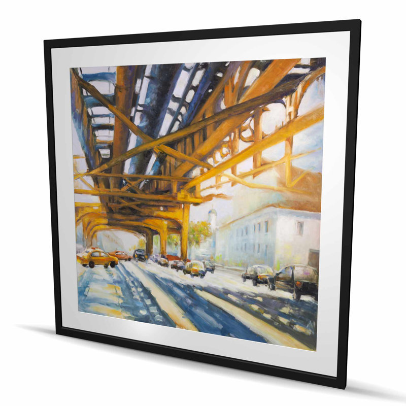 Trafic under the bridge - Cities Blue Framed Matted Print