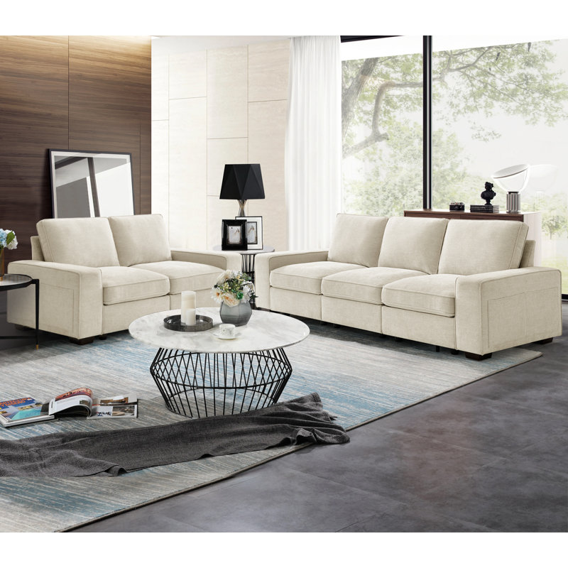 Ebern Designs Judeth Square Arm Modular Sofa, 5, Beige