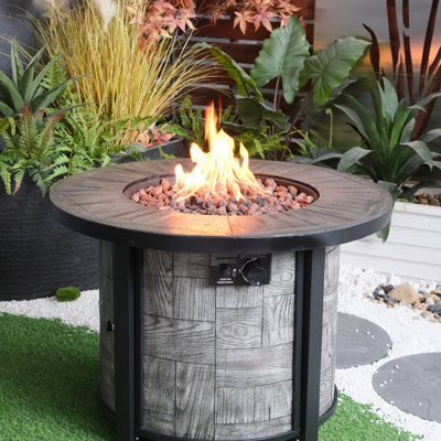 Outdoor 50,000 Fire Pit - Concrete Square, Propane, Lava Rocks, Waterproof Side Table Cover Square Propane With For Use