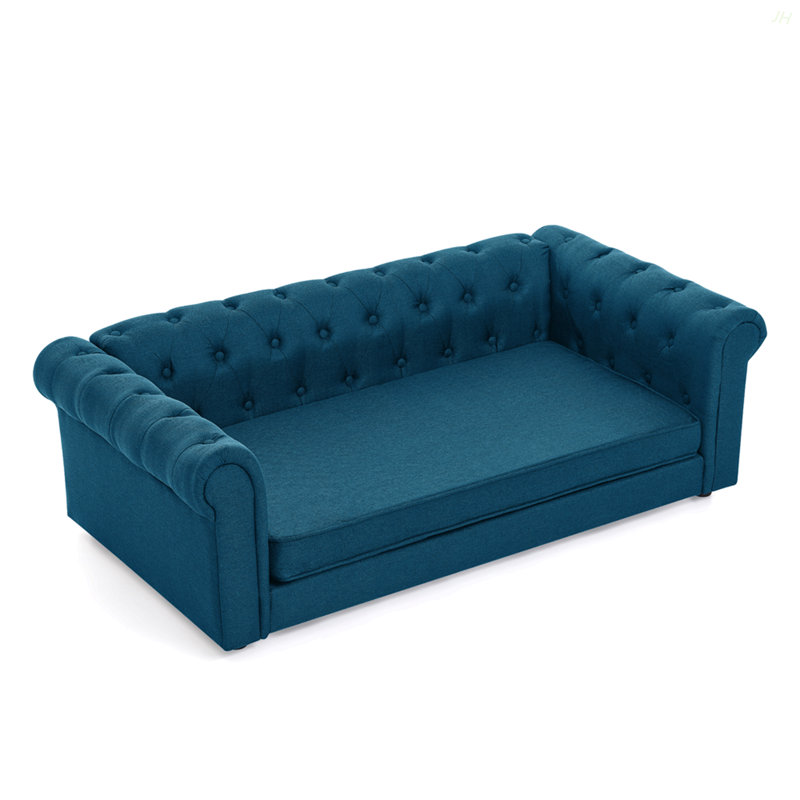 Elegant Rectangular Pet Bed For Big And Oversized Dogs, Durable Elevated Dog Sofa Bed, Comfortable Dog Sofa, Modern And Fashionable Linen Fabric Dog Sofa-DARK BLUE