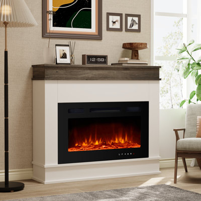 Electric Fireplace with Mantel, Fireplace TV Stand with Electric Fireplace Heater, Low Noise, Remote Control, Touch Screen, Timer, Adjustable Flame Color & Brightness