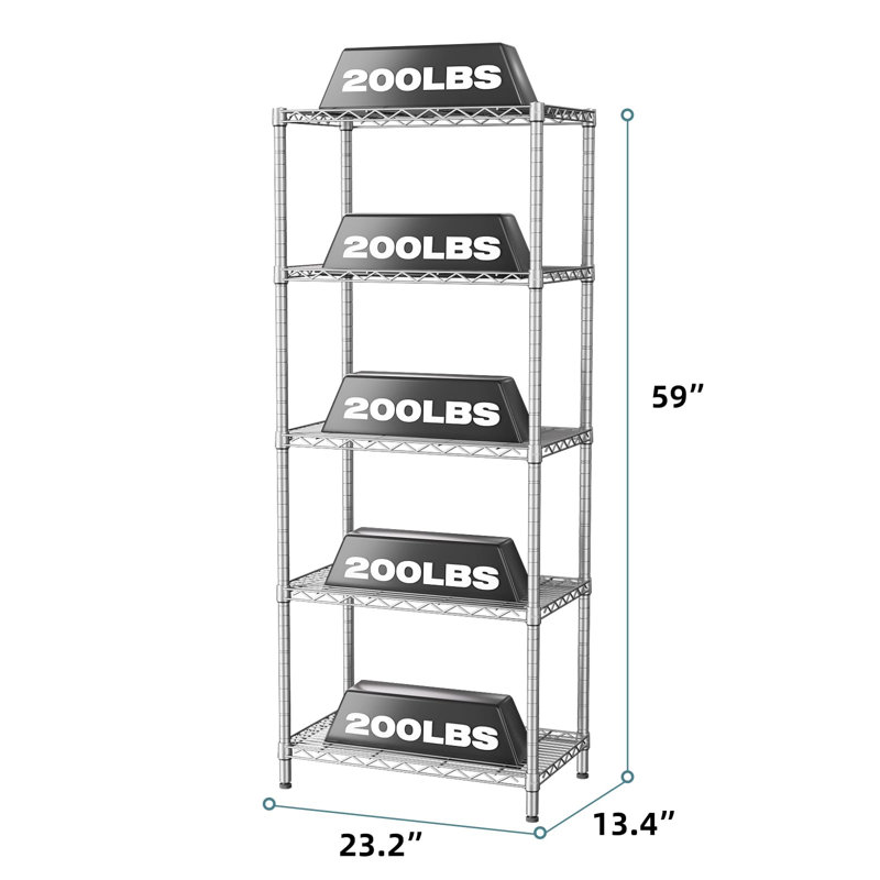 Tablettes de rangement réglables, Argent argent, H 59,5 po x l 24 po x P 14 po