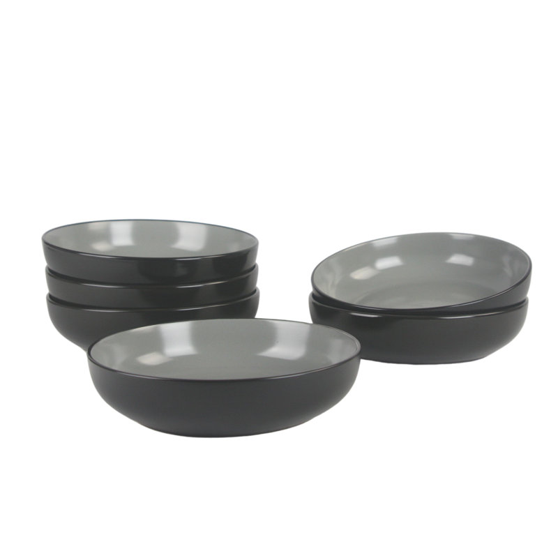 Coupe deux tons 8,5 po / 36 oz Ensemble de 6 bols à dîner, bleu / blanc, Noir / gris
