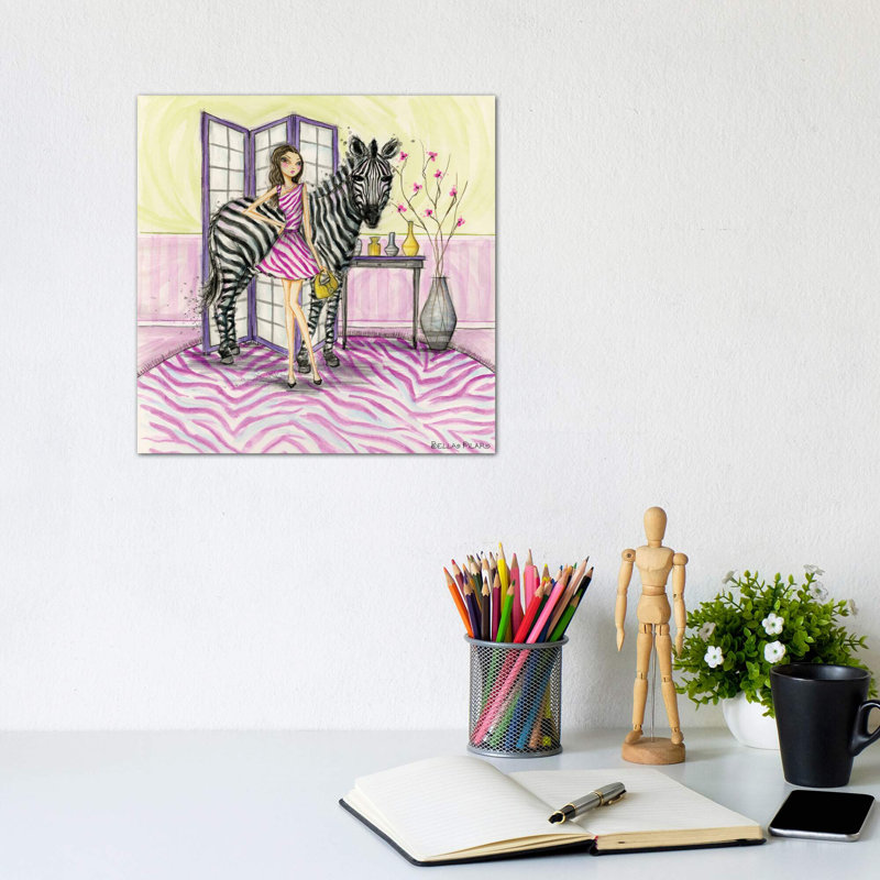 Zoe et zèbre art, Toile tendue, H 12 po x l 12 po x P 0,75 po