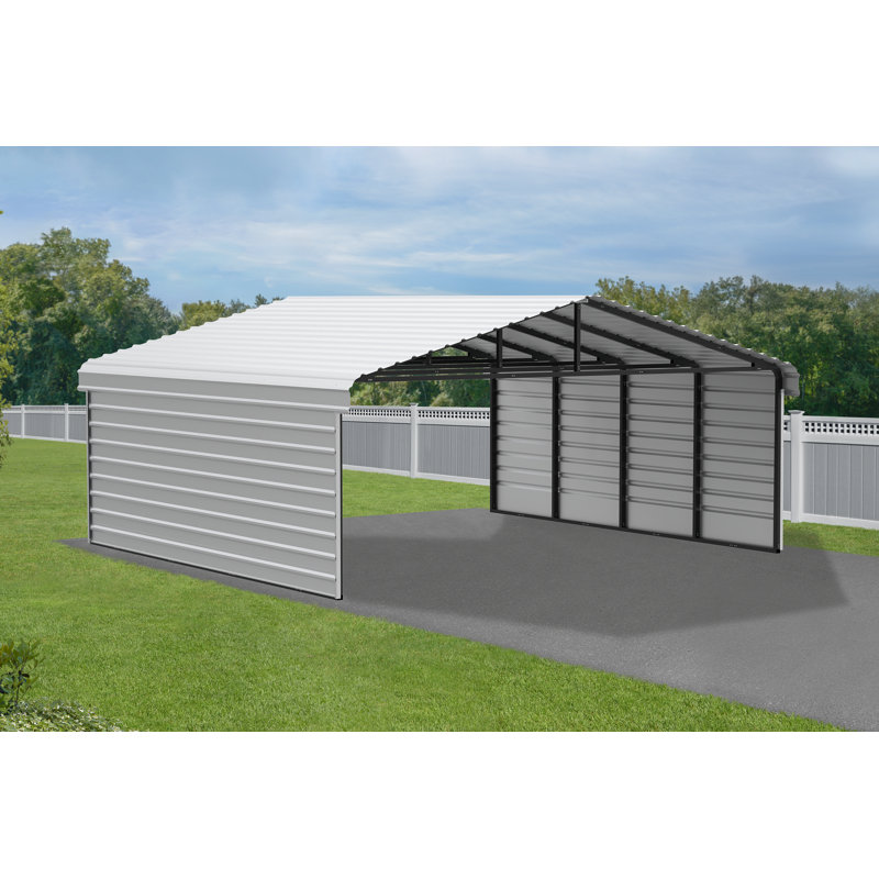 Arrow Steel Carport with 2 Side Wall Kits, Black, 9'10" H x 20'3" W x 19'3" D