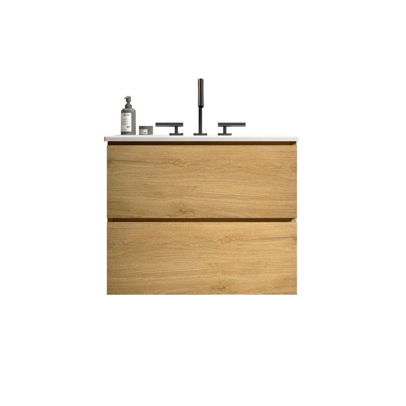 Modern Bathroom Sink Vanity Natural Oak - 24", Ceramic Basin, Silent Drawer Scarce 24" In Sink, Spacious Storage Area, Mechanism