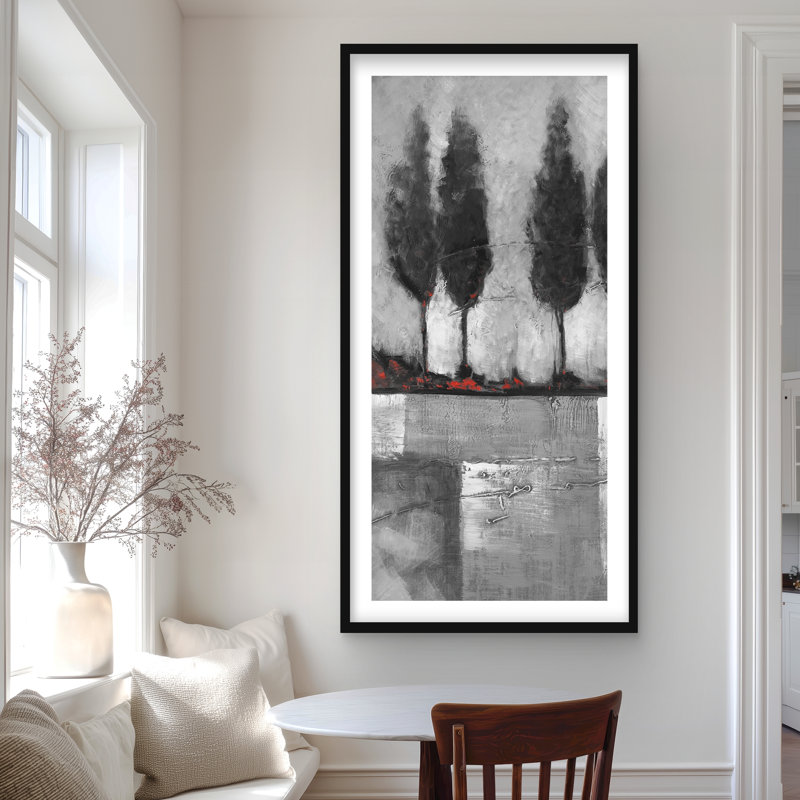 «Grayscale Industrial Landscape - Modern Bed», reproduction encadrée, Blanc; gris; noir