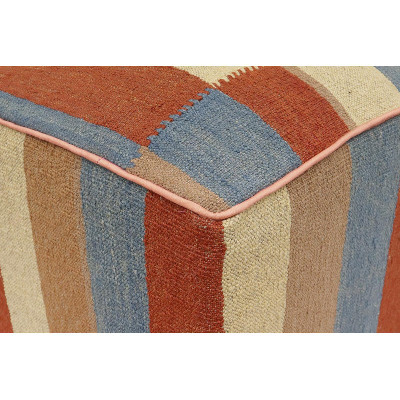 Aprea Upholstered Ottoman, Rust/Blue/Beige/Brown Wool
