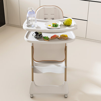 Foldable High Chair With One - Second Folding, Storage Bag, Ergonomic Support, White, For Living Room 5 Level Adjustable Tray Adjustment, Height Settings, Reclining , Dining