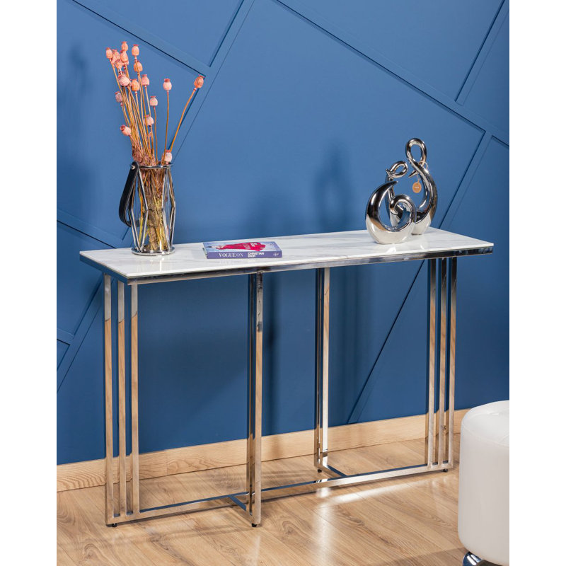 Hodgdon 120cm Glass Top Console Table, Silver, White