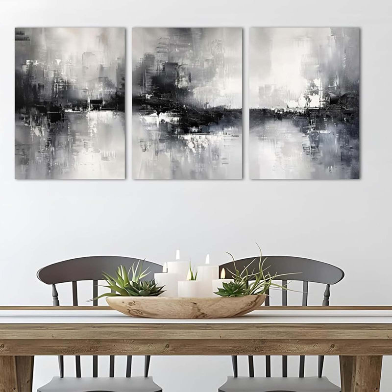 3 Piece Large Abstract Canvas Wall Art For Living Room, Modern Art Pictures Wall Decor, Contemporary Minimalist Prints, Home Artwork - Dining Room Office Framed