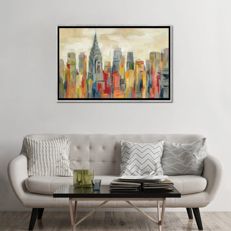 «Manhattan - the Chrysler Building» par Silvia Vassileva - reproduction d'art, H 32 po x l 48 po x 1,5 po, Silver Framed