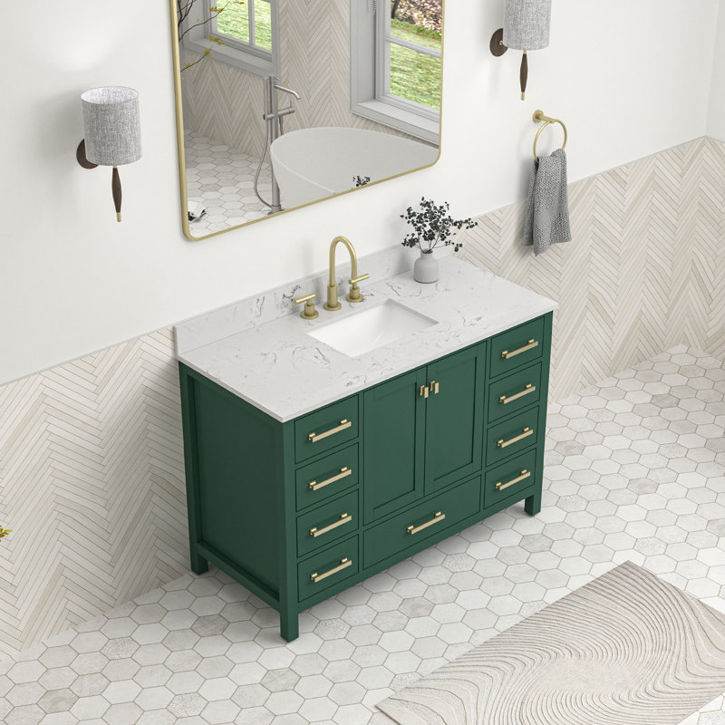 Meuble-lavabo autoportant 48 po avec comptoir en marbre 48 po, Vert