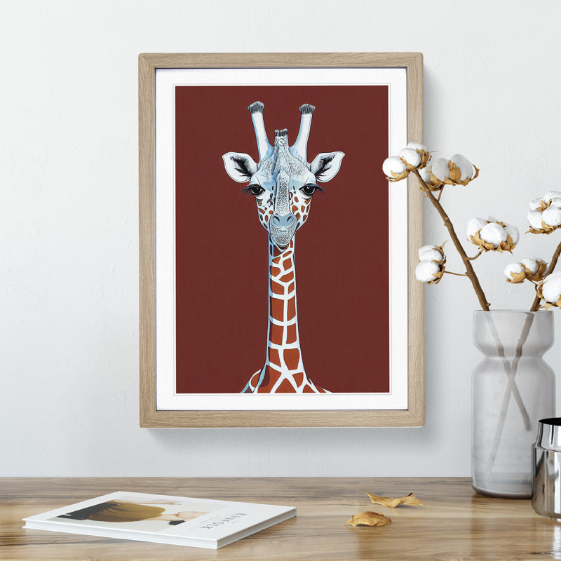 Unique Giraffe - Single Picture Frame Print, 46cm H x 34cm W x 2cm D, Oak Framed