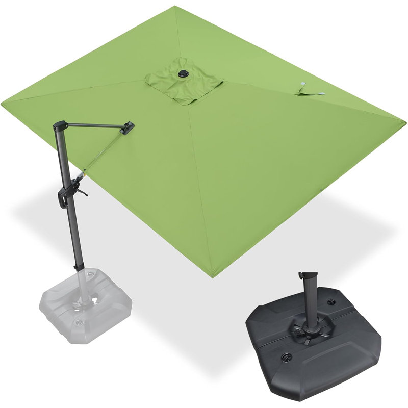 Grand parasol extérieur rectangulaire en porte-à-faux rectangulaire en aluminium 108 po x 138 po avec base et rotation à 360 degrés