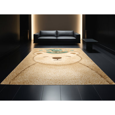 Tapis moelleux moelleux à motif abstrait moderne et contemporain Escarcega St Patties - reliure beige