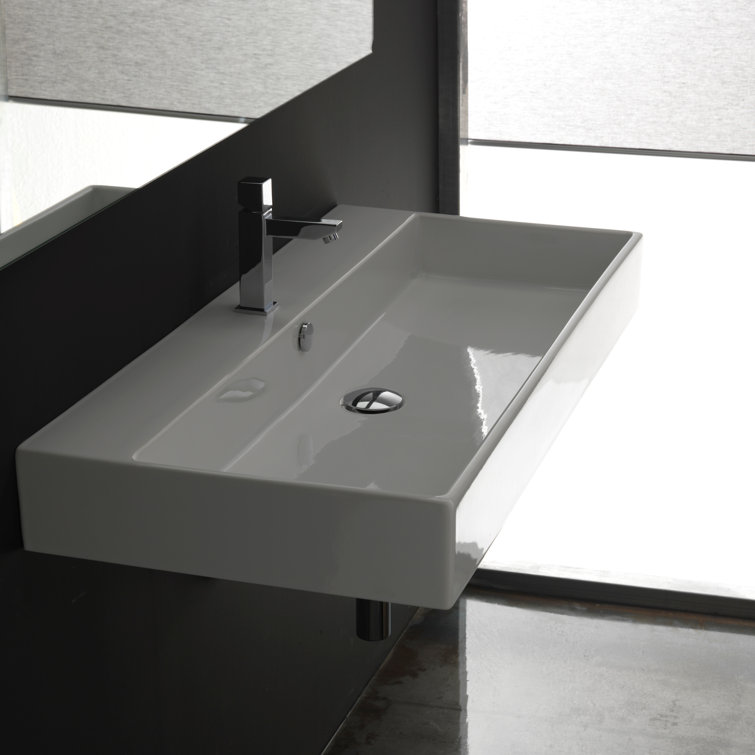 WS Bath Collections Unlimited 17.7'' White Ceramic Rectangular Bathroom Sink with Overflow