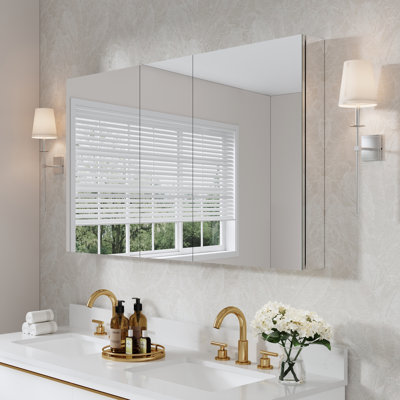 52"W Bathroom Recessed Or Surface Wall-Mount Aluminum Medicine Cabinet Combo With Adjustable Glass Shelves