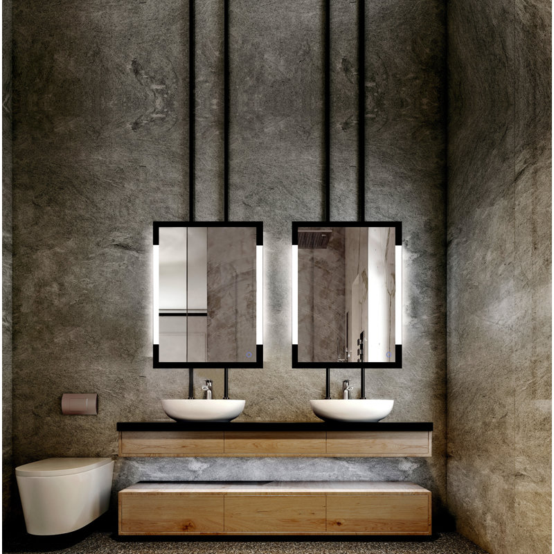 Atal Lighted Wall Mirror with Defogger, Adjustable Light Temperature, Dimmer, and Smart Memory, Black, 30" x 34"