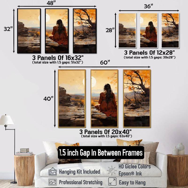 Native Mesa Meditations - Native American Canvas Wall Art Set, Black Floater Framed, 40" H x 60" W x 1" D
