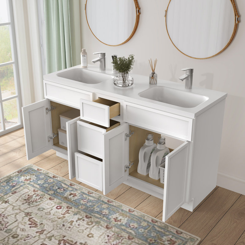 Base de meuble-lavabo double 60 po seulement, Blanc