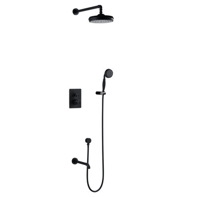 8" Antique Shower Faucet Sets Complete Rain Shower System in Wall with Tub Filler, Brass Shower Faucet Sets with Rough-in Valve
