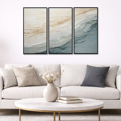 Minimalisme, vague bleue et grise, horizon I - ensemble de décorations minimalistes côtières