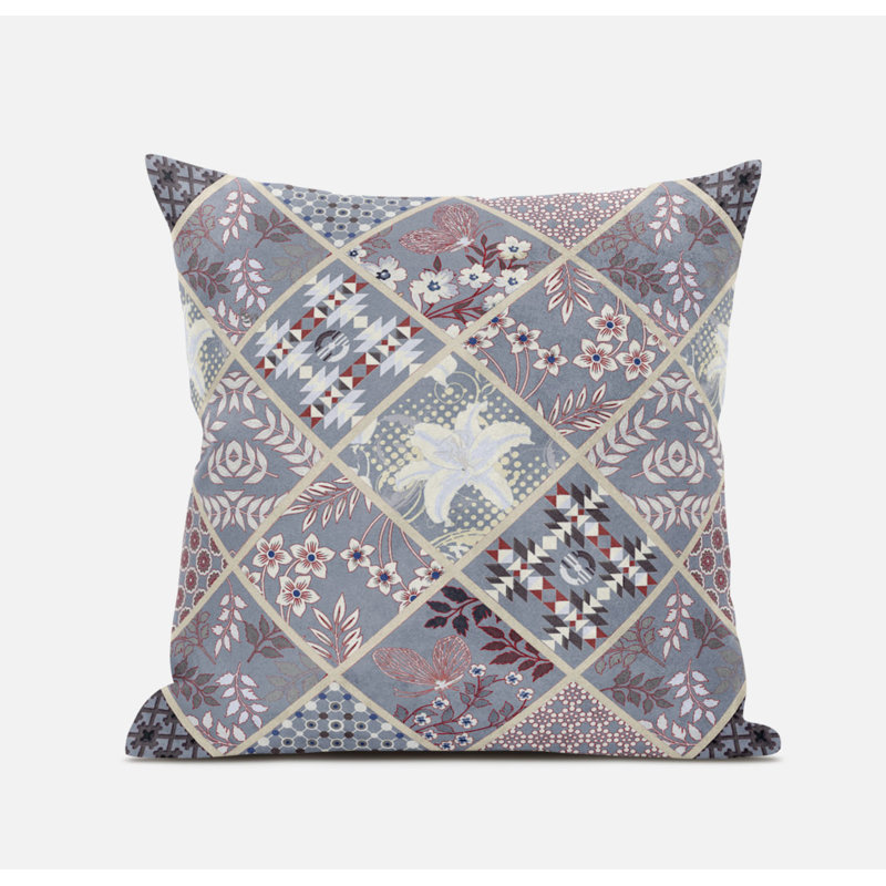 Coussin en suède avec fermeture à glissière Fall Patch, 20 po X 20 po, Mauve / Noir