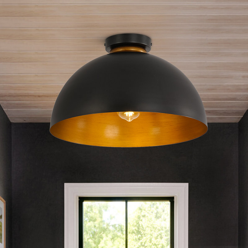1 - Light Metal Black Dome Semi Flush Mount