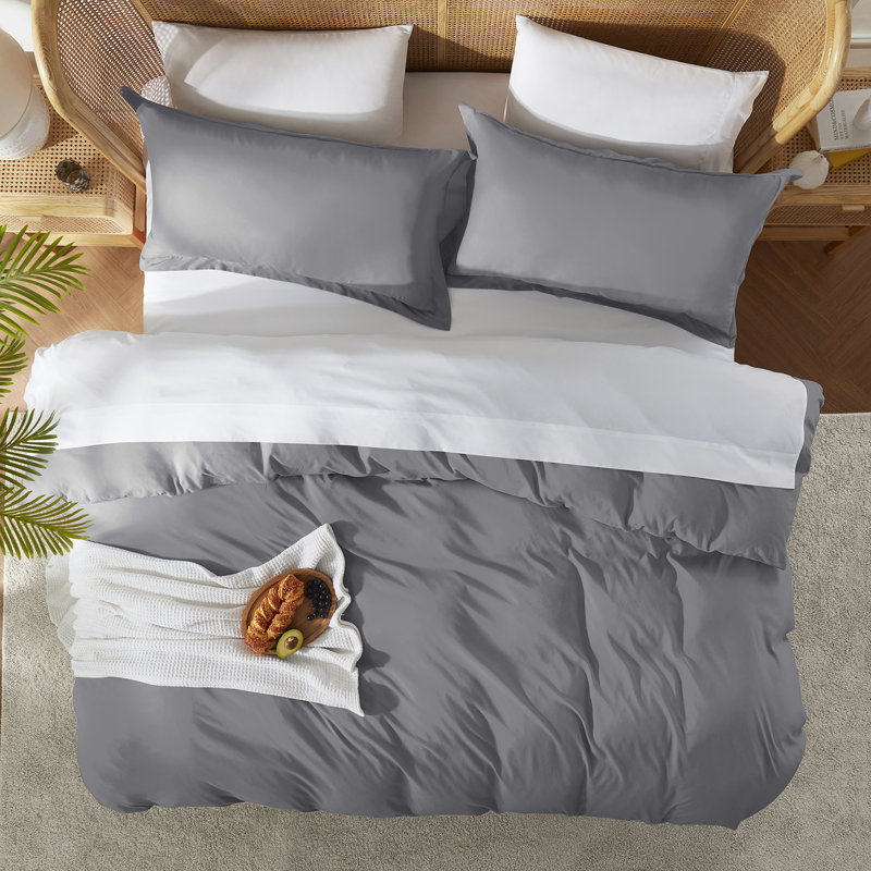 Grey Double Brushed Microfiber Queen Duvet Cover Set
