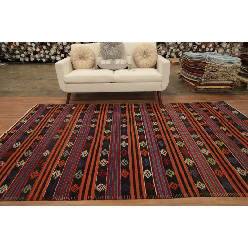 Tapis kilim tissé à la main 6 x 10 avec rayures audacieuses pour le salon