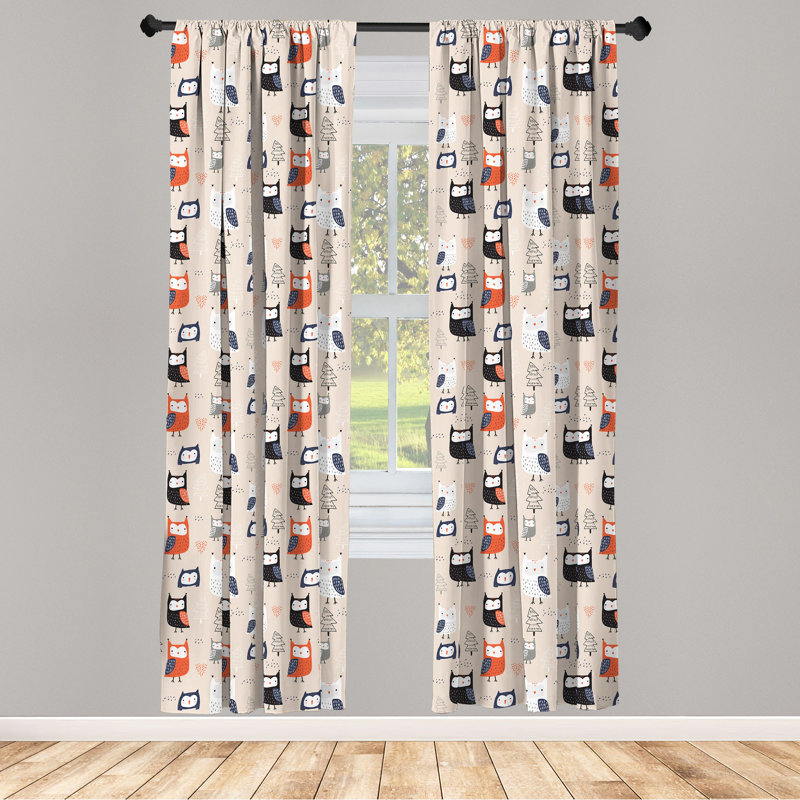 Owl Print Semi-Sheer Rod Pocket Curtain Panels, 28" x 84"