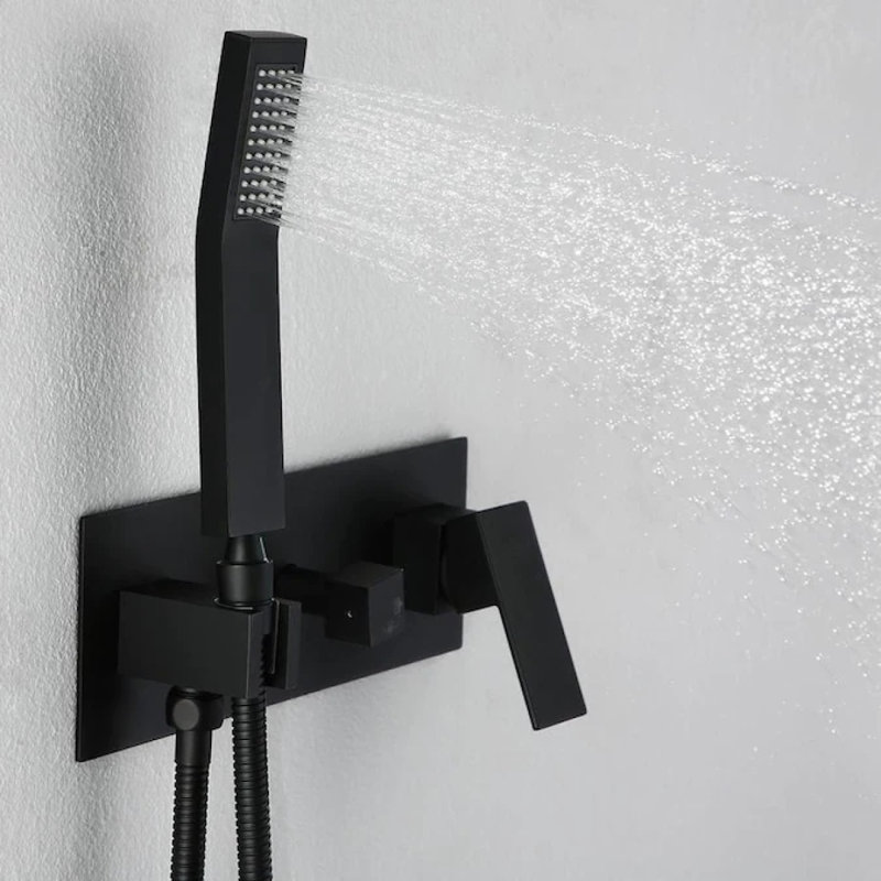 Shower System, Brass Matte Black Shower Faucet Set Shower System 10 Inch Rainfall Shower Head With Handheld Sprayer Bathroom Luxury Rain Mixer Combo Set, Roughin Valve Included
