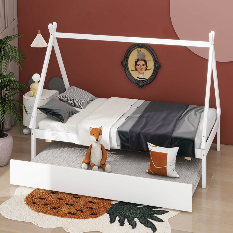 Lit de sol de tente simple Aquaisha, cadre de lit simple House avec lit gigogne escamotable, Blanc