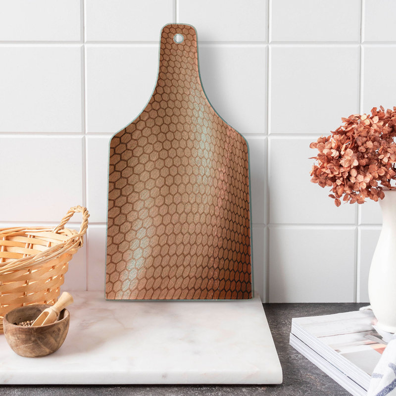 Ambesonne Abstract Tempered Glass Cutting Board Comb Pattern Waves Pale Rust