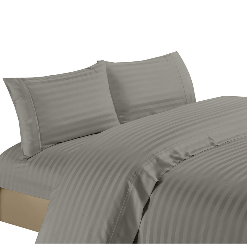 Ensemble de draps 100% satin de coton 1200 fils, Gris, Ensemble de draps pour grand lit avec 2 taies d'or