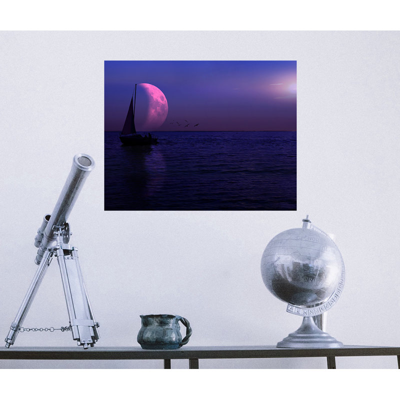 Décalcomanie murale amovible lune et voilier, H 14 po x l 18 po, Violet