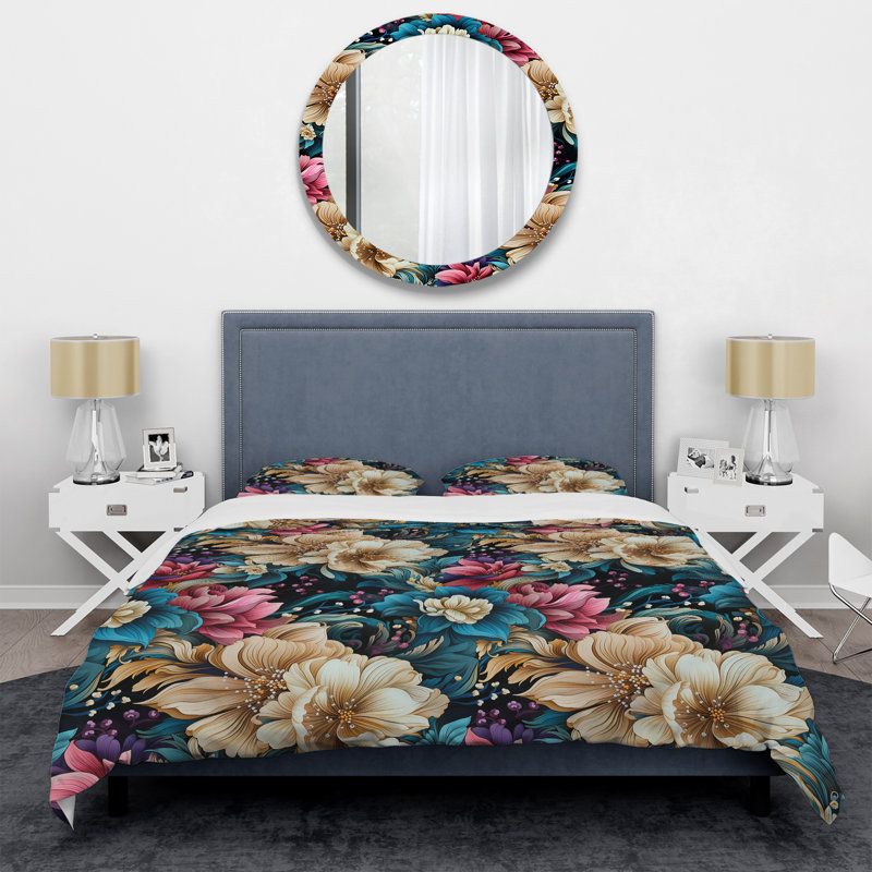 Motif floral rétro I - ensemble de housse de couette floral - microfibre de polyester