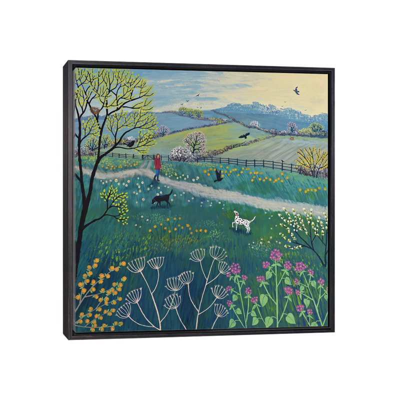 «Spring Walk» par Jo Grundy - impression d'art graphique, H 18 po x l 18 po x 1,5 po, Toile avec cadre noir patiné