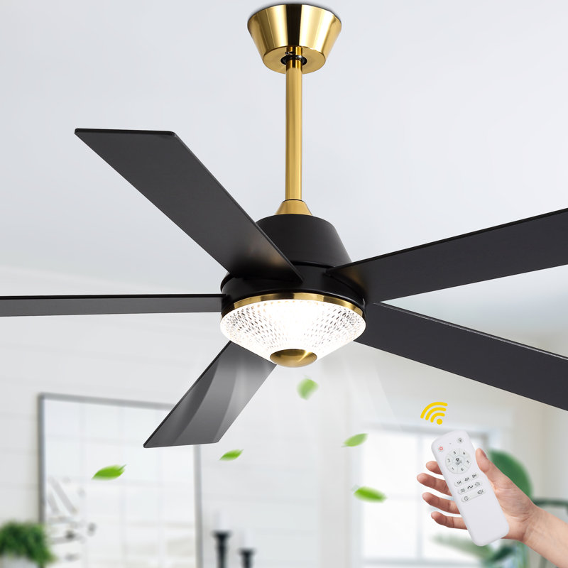 52" Modern Ceiling Fan, Reversible DC Motor 6 Speed with Remote Control for Living Room, Brushed Gold