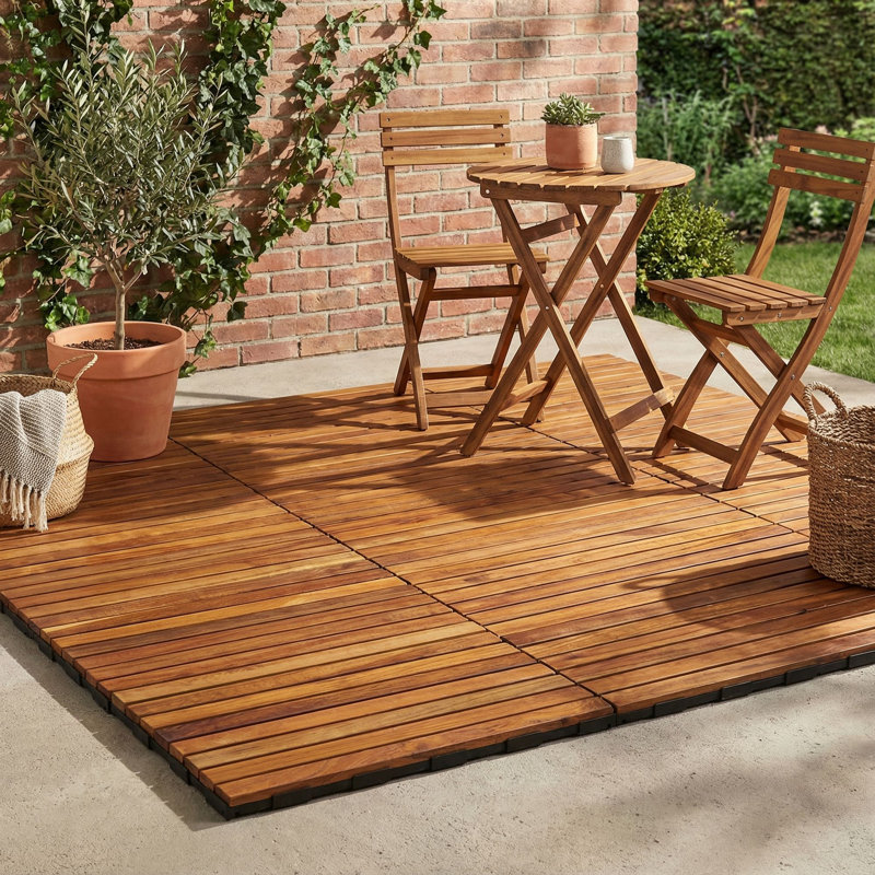 12'' L x 24'' W Wood Interlocking Deck Tile in Brown